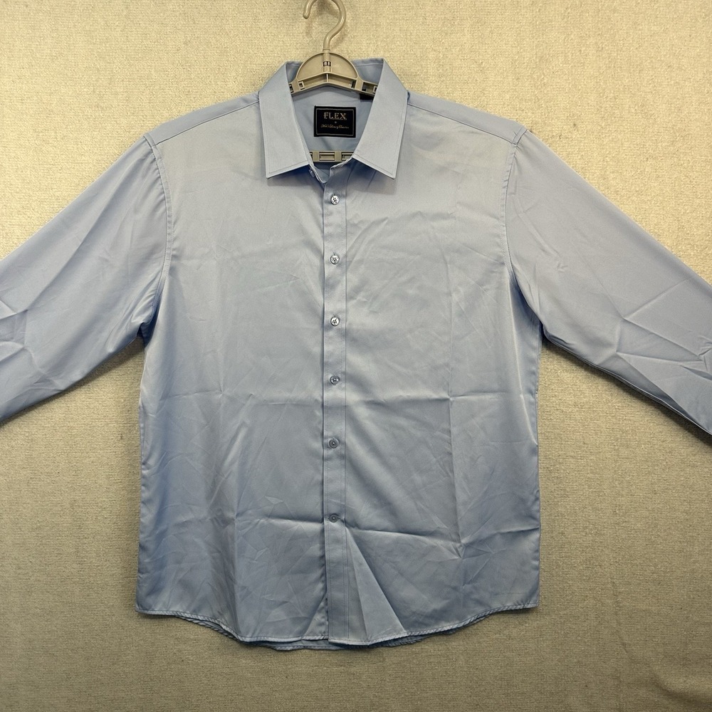 Flex Men's‎ Luxury Collection Large Long Sleeve Button Down Italy Blue Satin